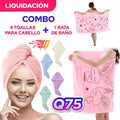 Combo 4 toallas para cabello y una bata para baño