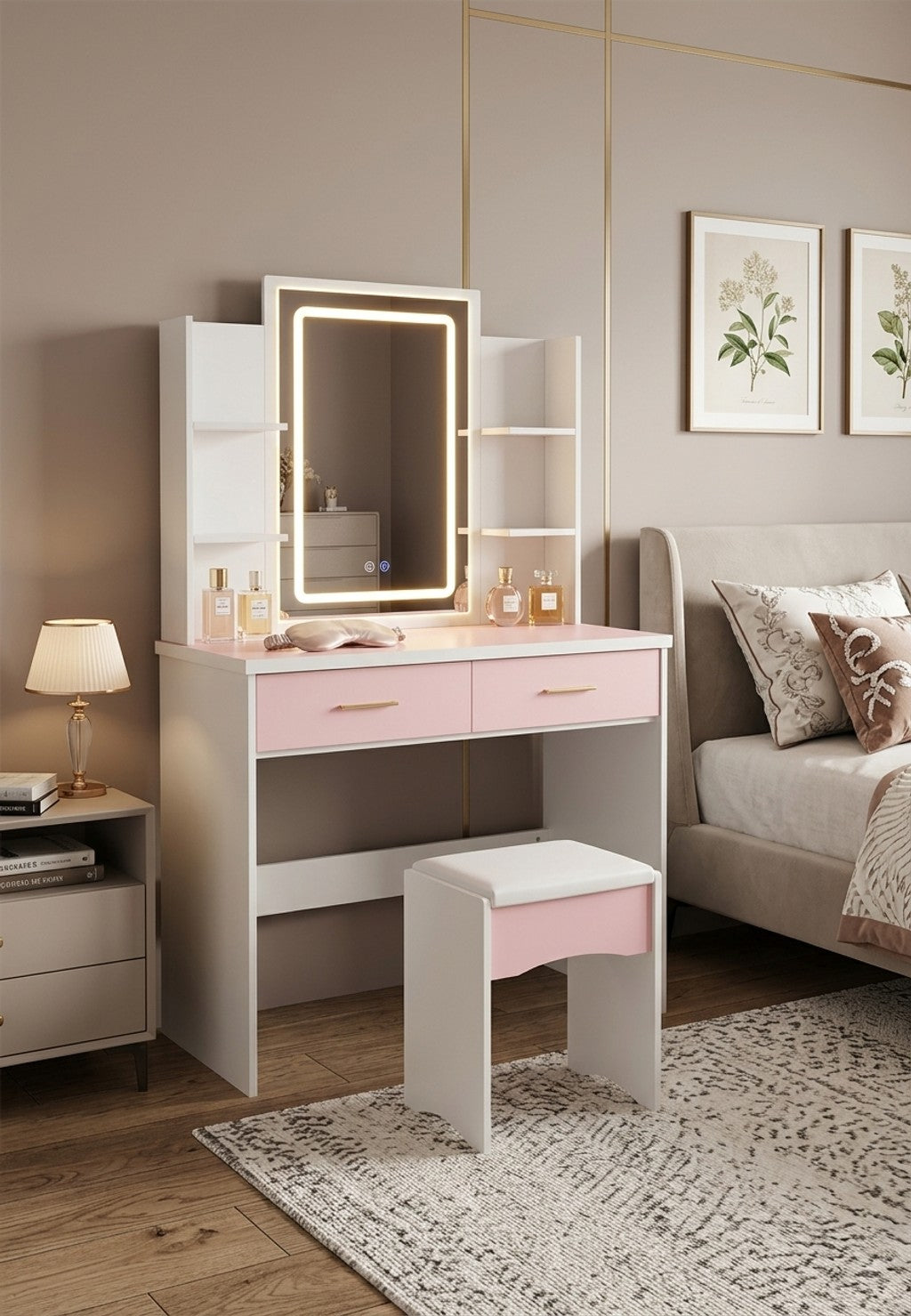 Vanity Glow con Taburete y Luz Led