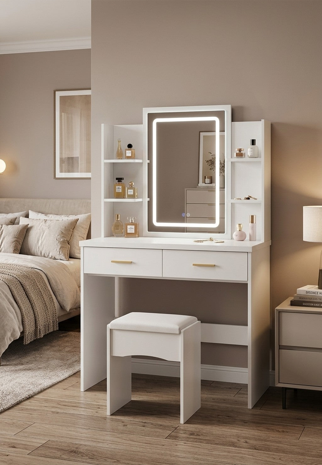 Vanity Glow con Taburete y Luz Led