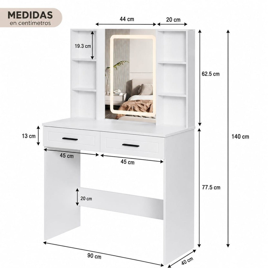 Vanity Glow con Taburete y Luz Led