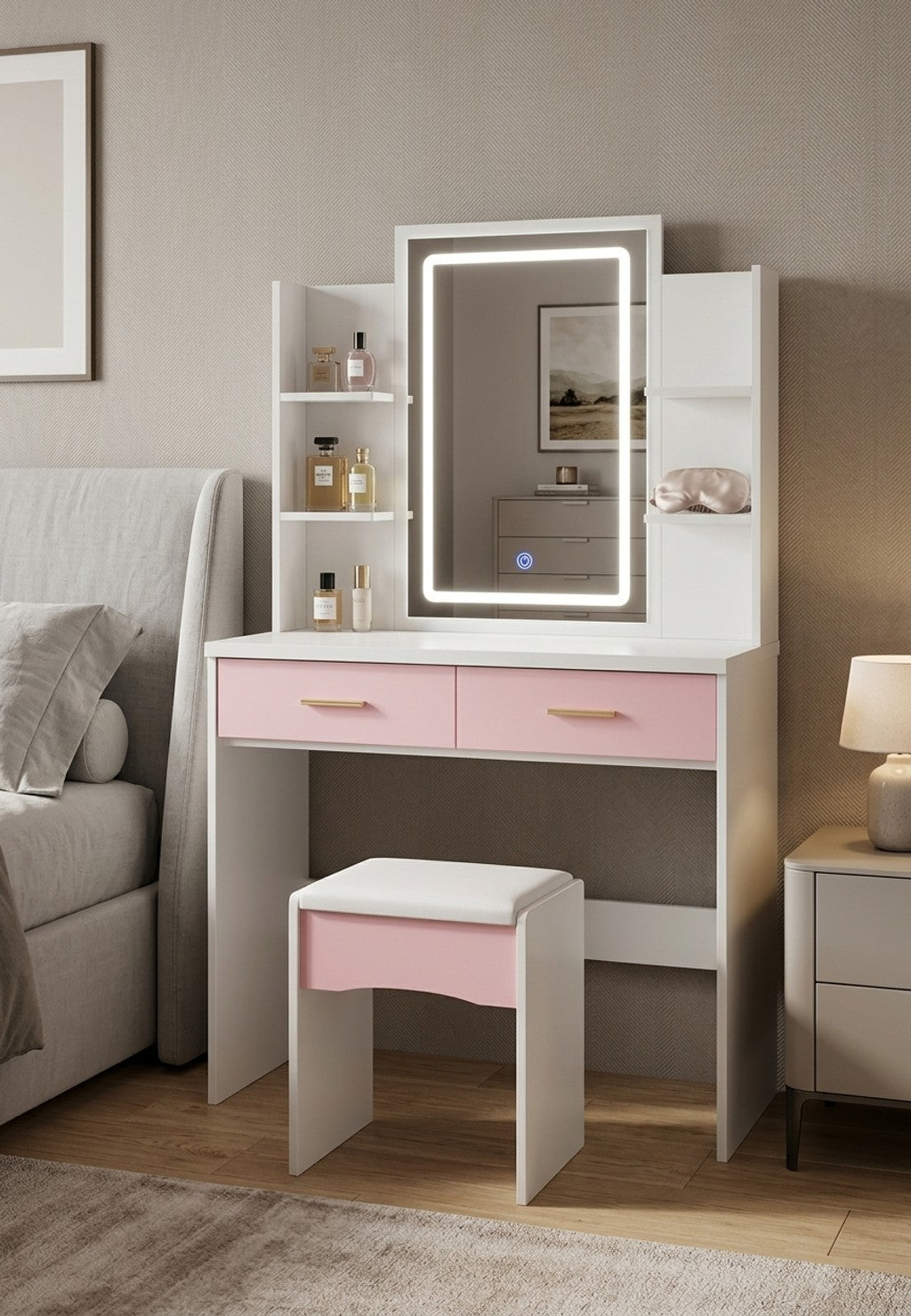 Vanity Glow con Taburete y Luz Led