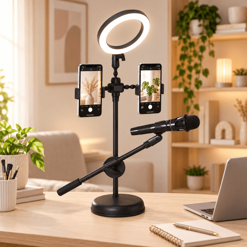 Aro Led - Mobile Phone Stand - Para 2 Telefonos Y Microfono