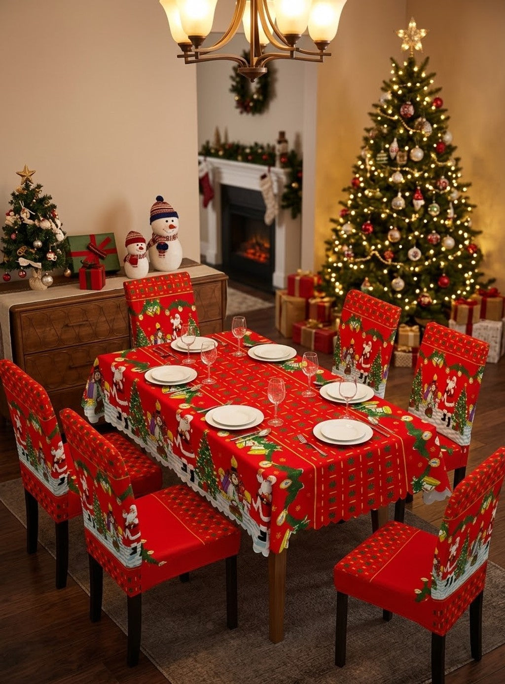 Juego Navideño de Mantel y 6 Fundas para Sillas